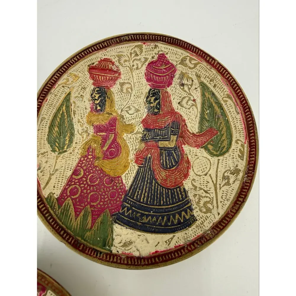 1960's Enamel and Brass Indian Decorative Plates